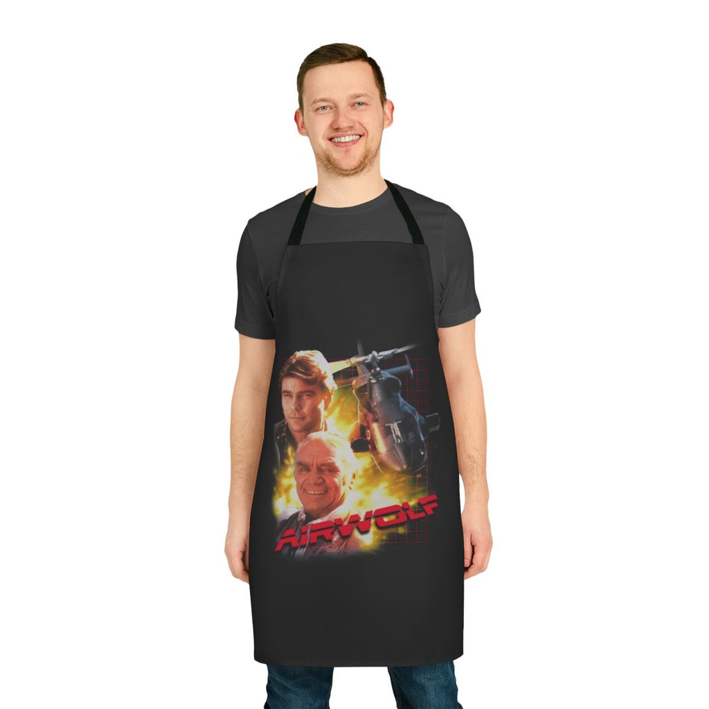 Vintage-style apron featuring the iconic Airwolf helicopter from the 1980s TV series.