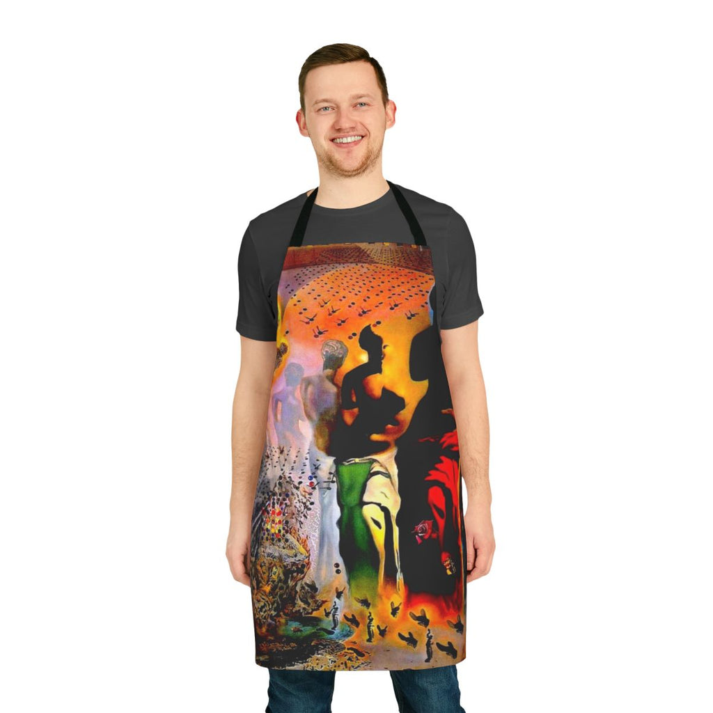 Whimsical apron featuring a vintage-inspired abstract surreal design inspired by the Venus de Milo and Salvador Dali.