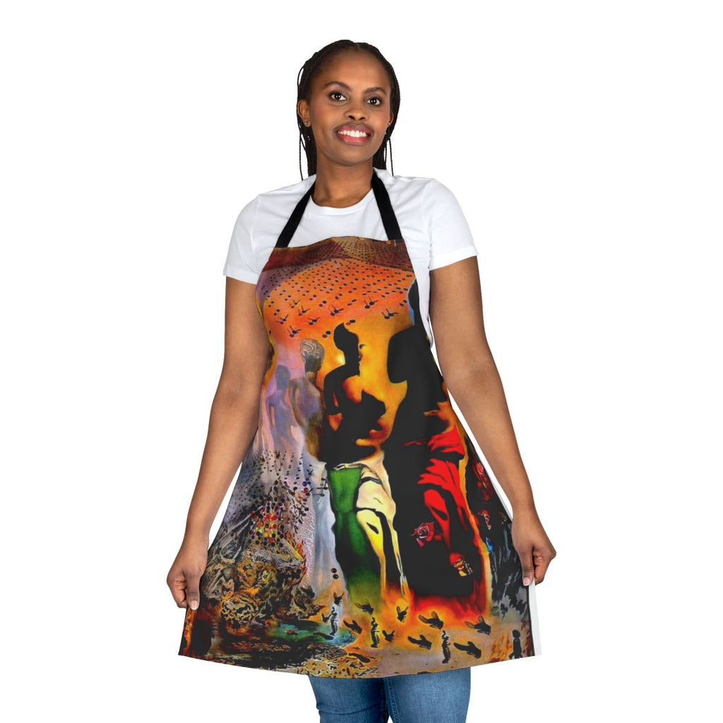 Whimsical apron featuring a vintage-inspired abstract surreal design inspired by the Venus de Milo and Salvador Dali.