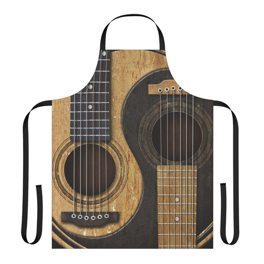 Yin Yang Design Apron Featuring an Old, Worn Acoustic Guitar