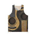 Vintage acoustic guitar yin yang design on a unisex tank top