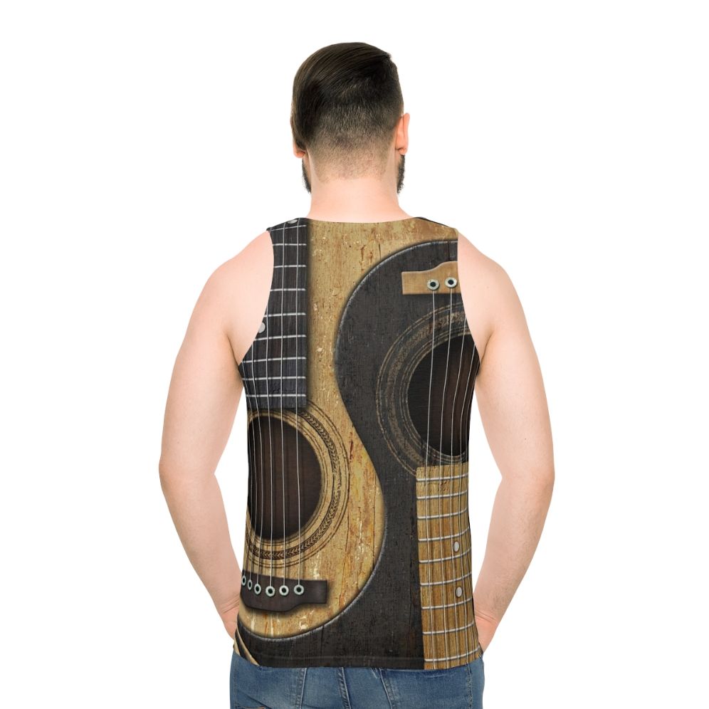 Vintage acoustic guitar yin yang design on a unisex tank top