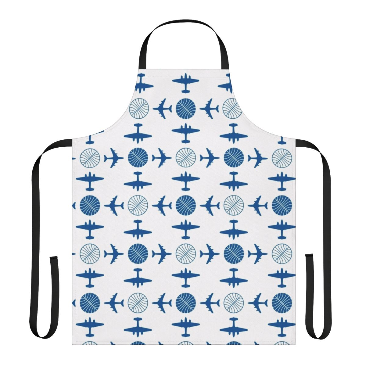 Vintage-style apron featuring a pattern of classic Pan Am airplane icons for a nostalgic travel-inspired look.