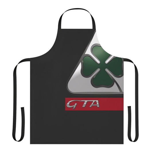 Vintage-inspired Alfa Romeo Quadrifoglio monogram pattern printed on an apron