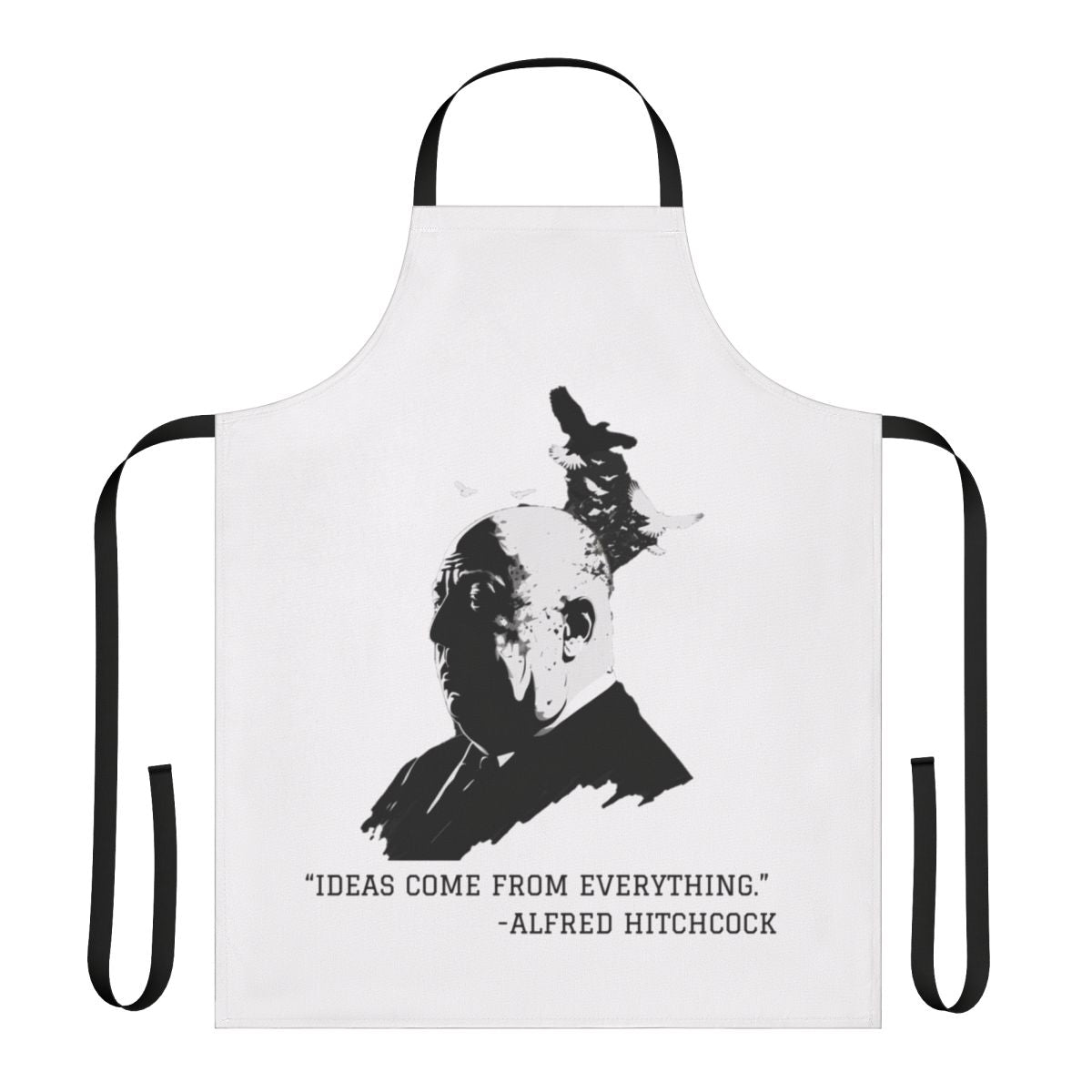 Vintage-style apron featuring an illustration of acclaimed movie director Alfred Hitchcock