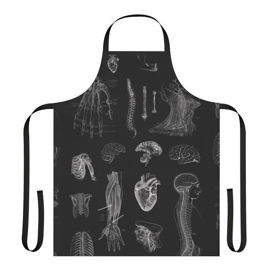 Vintage anatomical print apron with gothic medical diagrams and illustrations