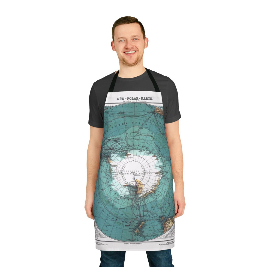 Vintage-style apron featuring a detailed map of the Antarctic continent