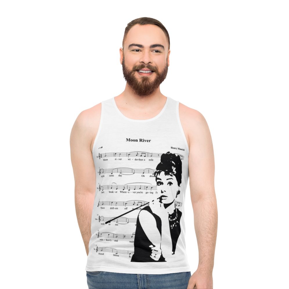 Vintage AOP T-Shirt with Audrey Hepburn and Moon River Motifs