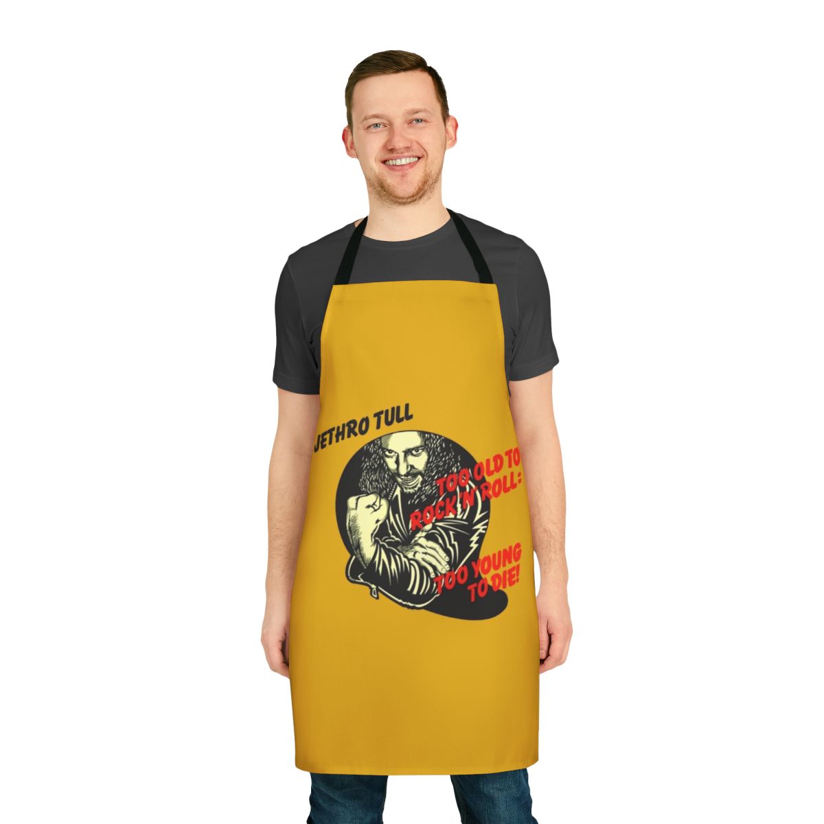 Vintage-inspired apron featuring the Jethro Tull logo for music fans