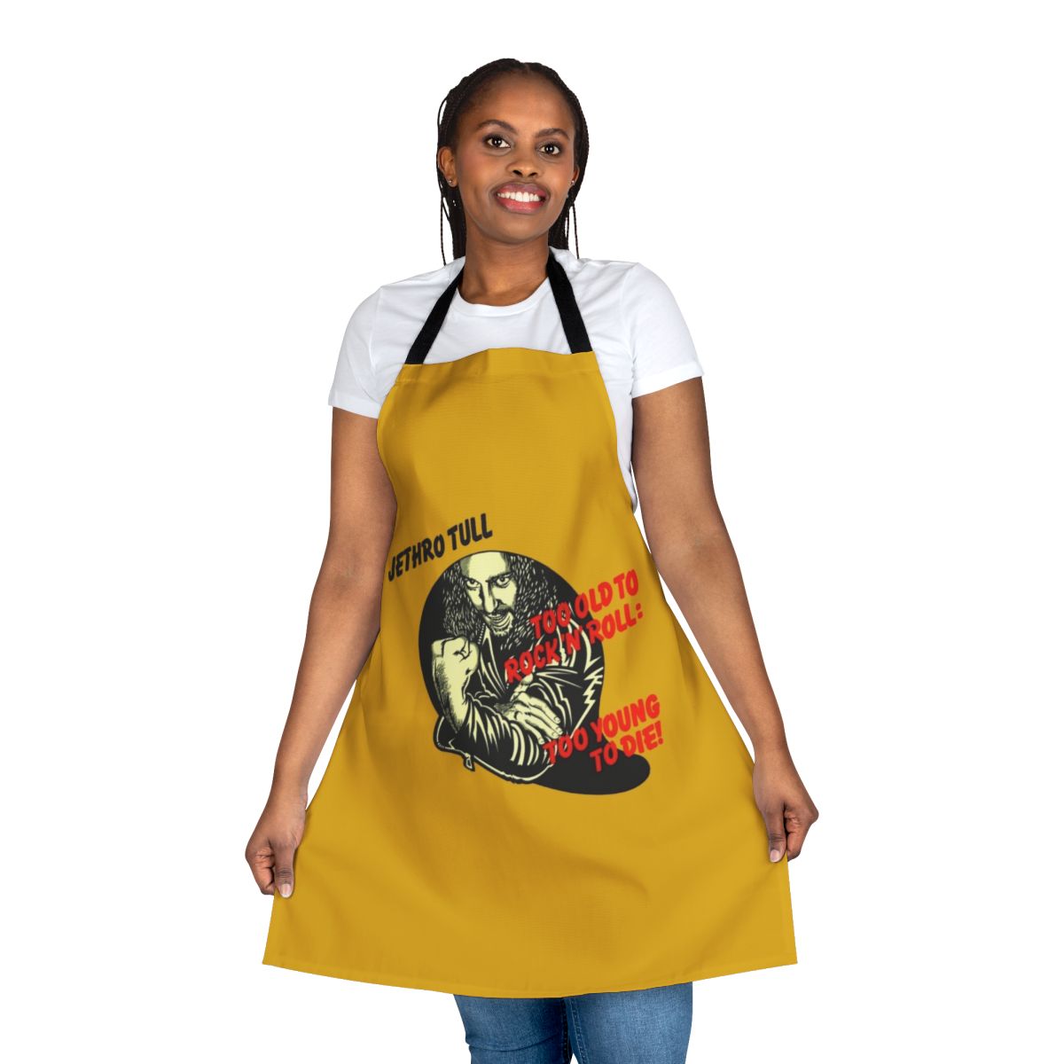 Vintage-inspired apron featuring the Jethro Tull logo for music fans