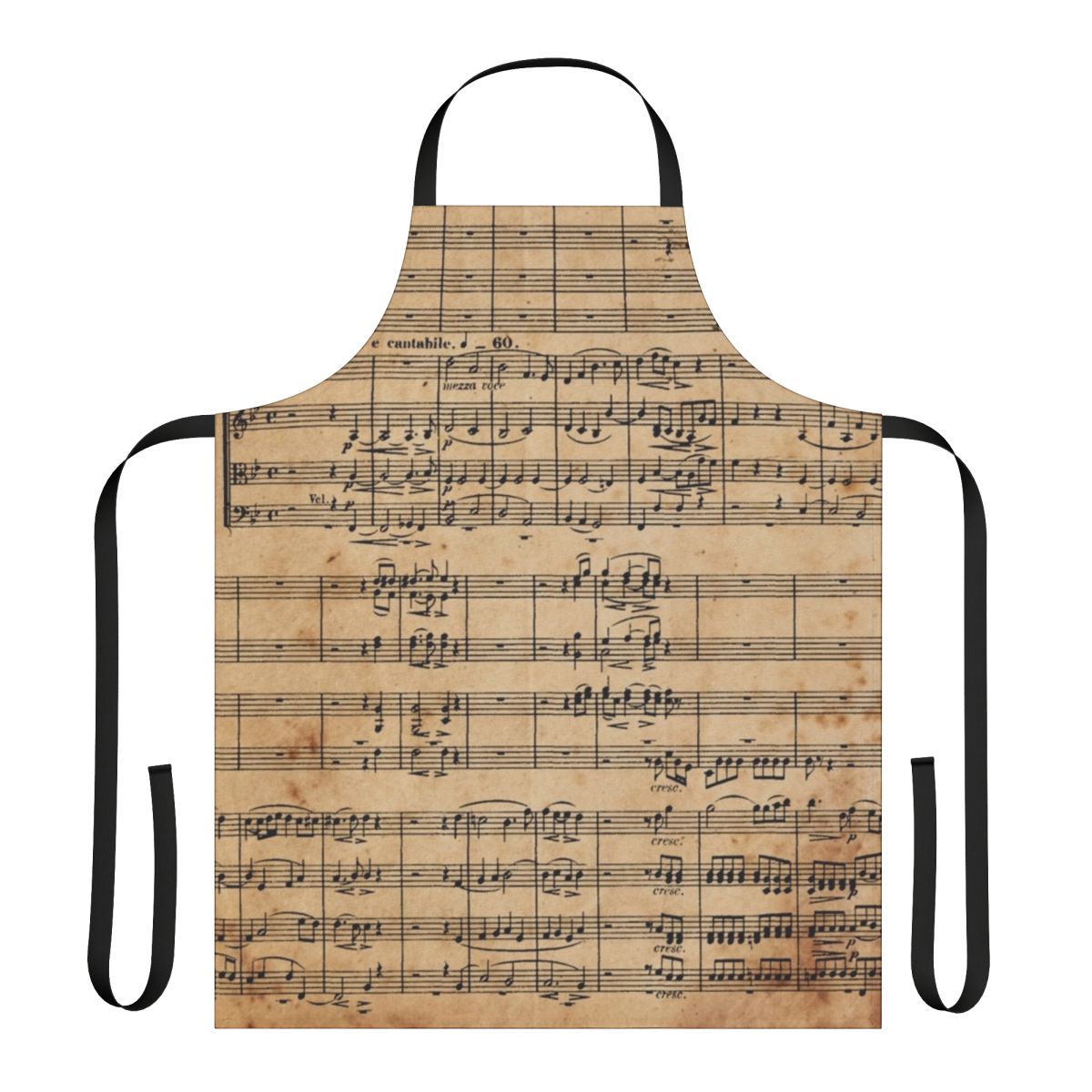 Vintage apron featuring a design inspired by antique Beethoven Ninth Symphony sheet music