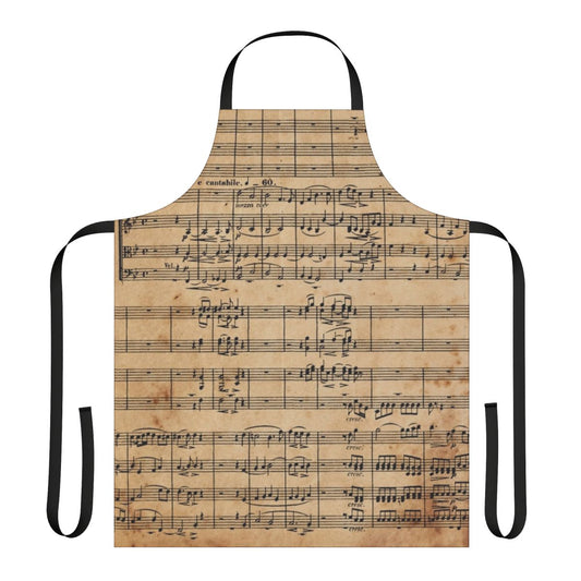 Vintage apron featuring a design inspired by antique Beethoven Ninth Symphony sheet music