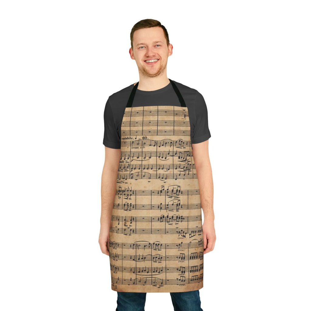 Vintage apron featuring a design inspired by antique Beethoven Ninth Symphony sheet music
