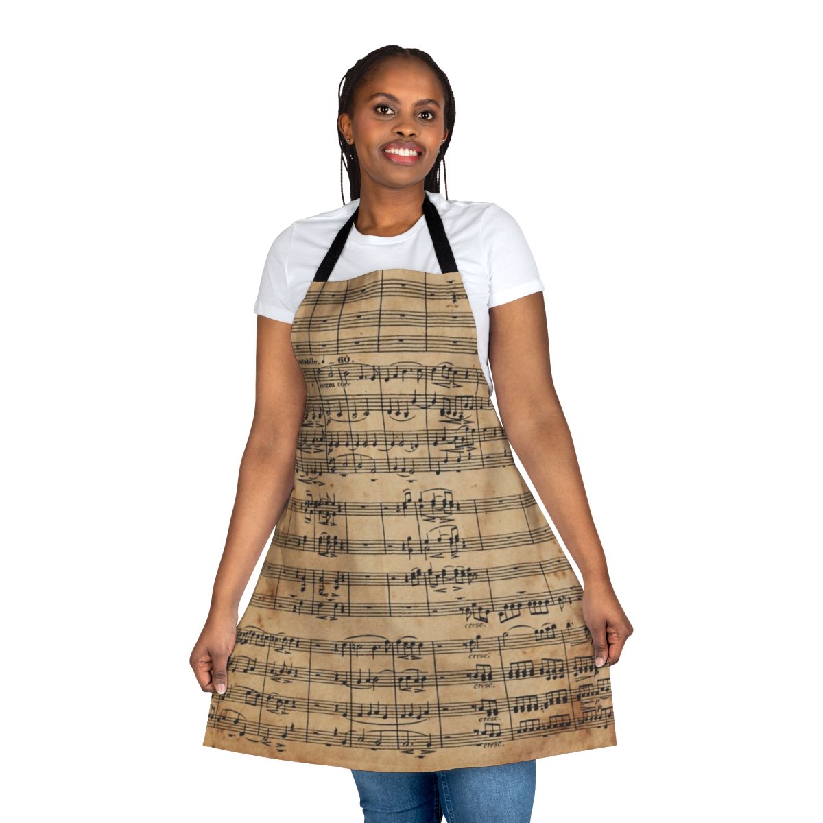 Vintage apron featuring a design inspired by antique Beethoven Ninth Symphony sheet music