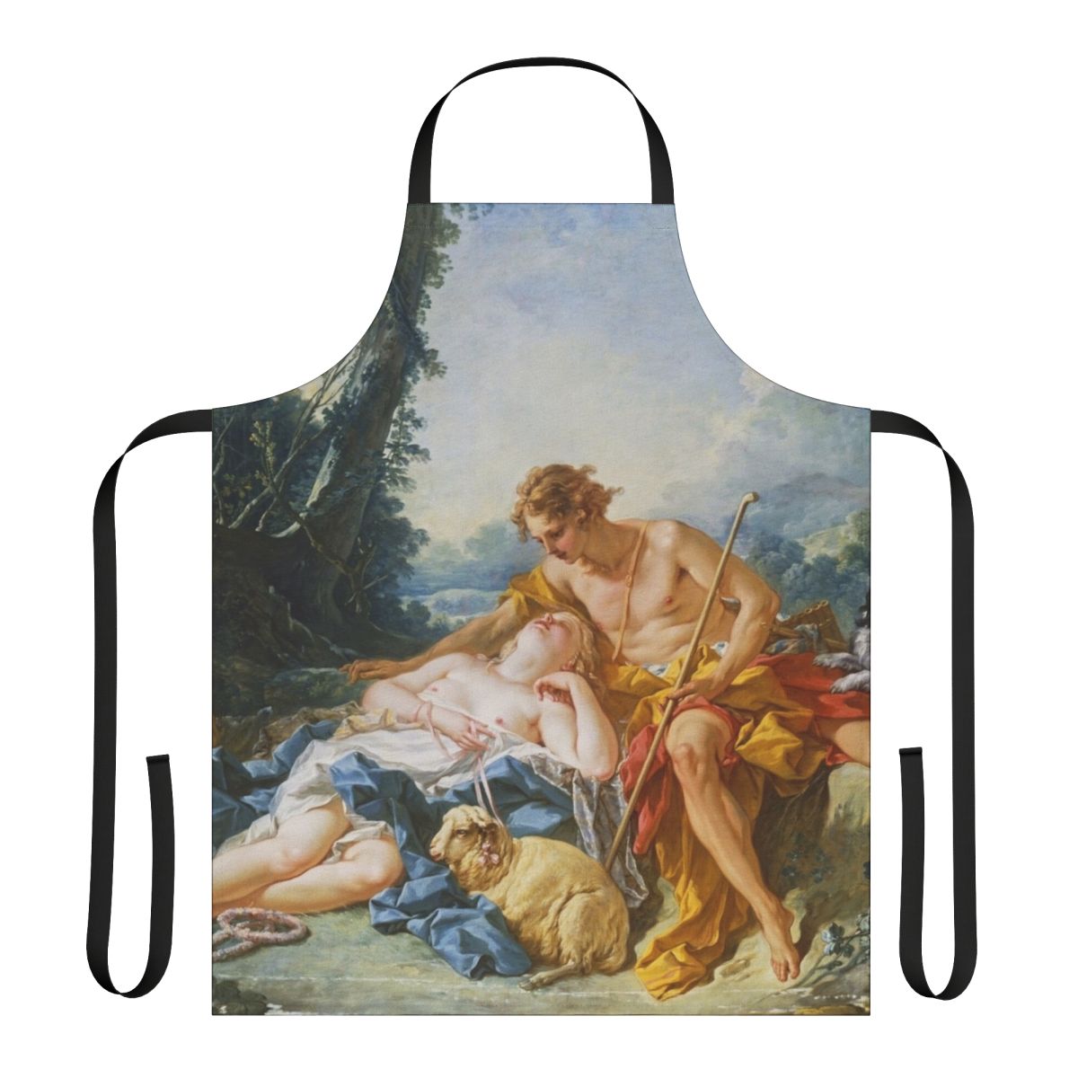 Vintage-style apron featuring the classical painting "Daphnis and Chloe" by François Boucher