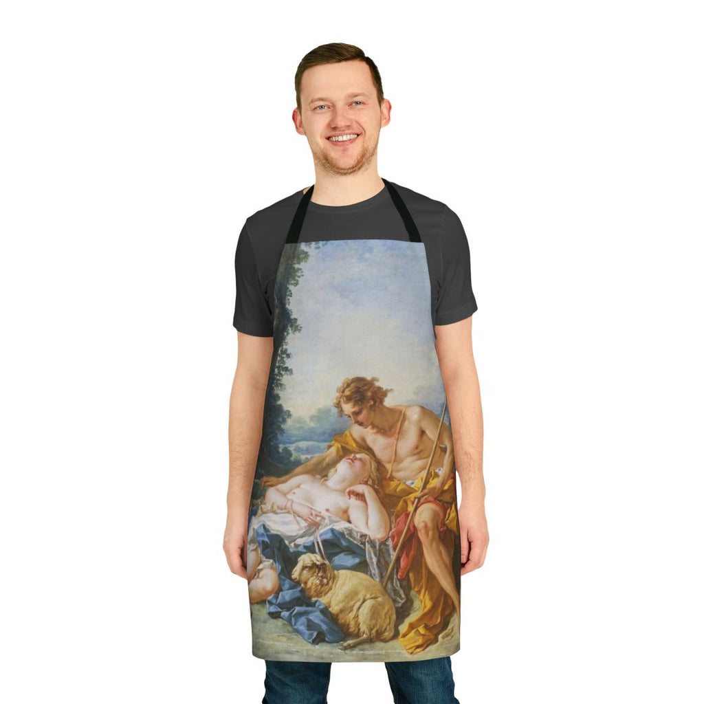 Vintage-style apron featuring the classical painting "Daphnis and Chloe" by François Boucher