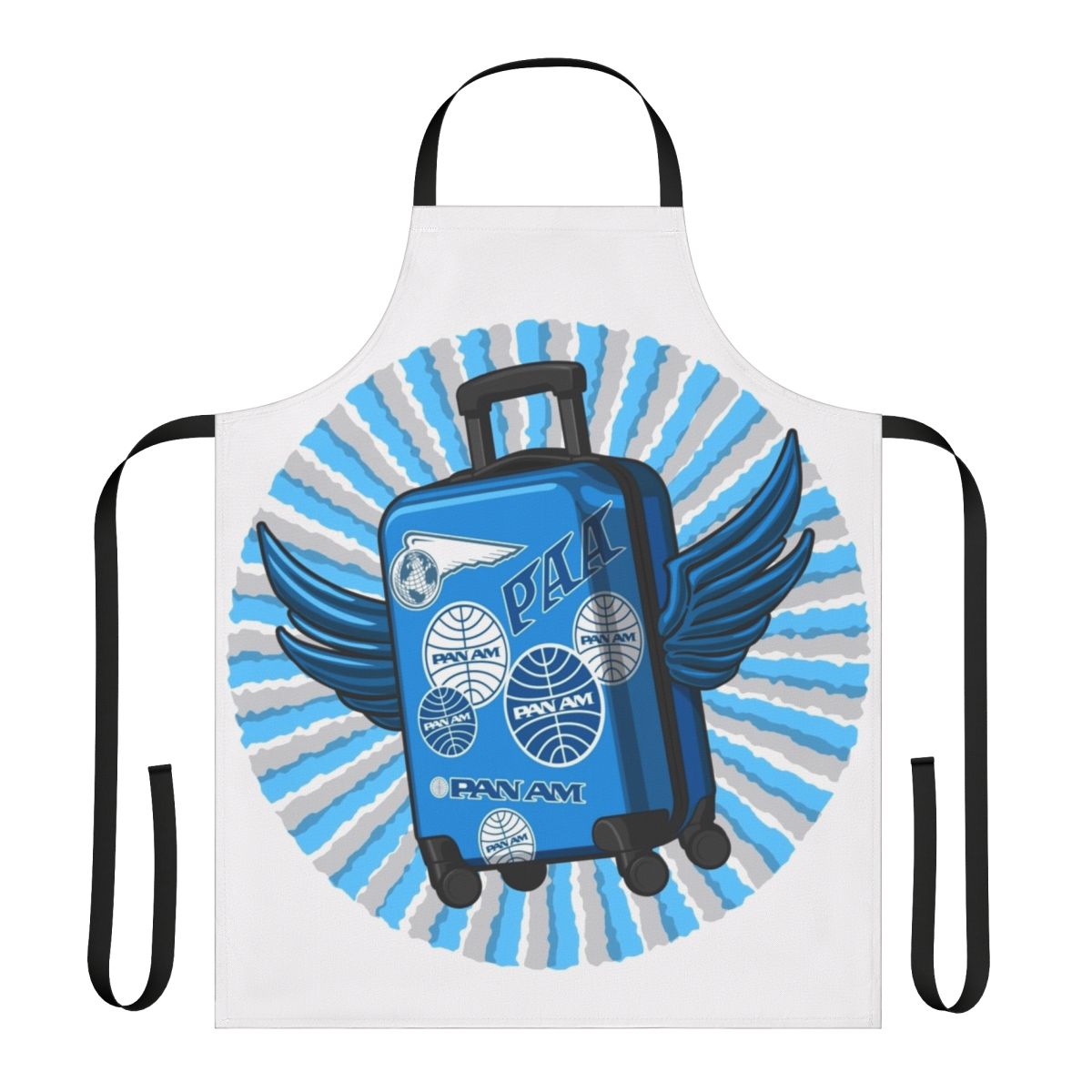 Vintage aviation inspired travel apron featuring retro Pan Am design