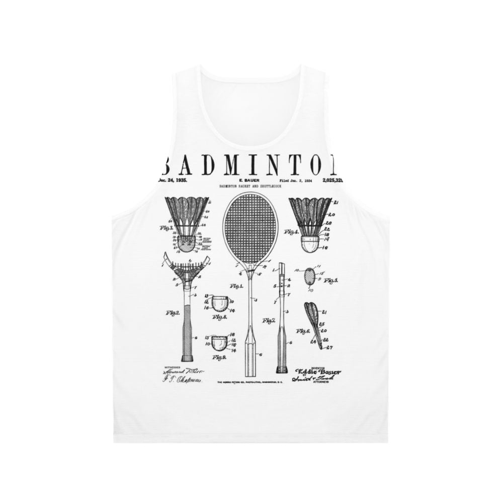 Vintage badminton patent drawing print on unisex tank top