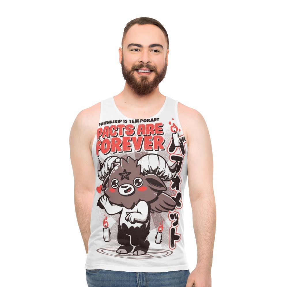 Vintage Baphomet unisex tank top with Japanese horror aesthetic