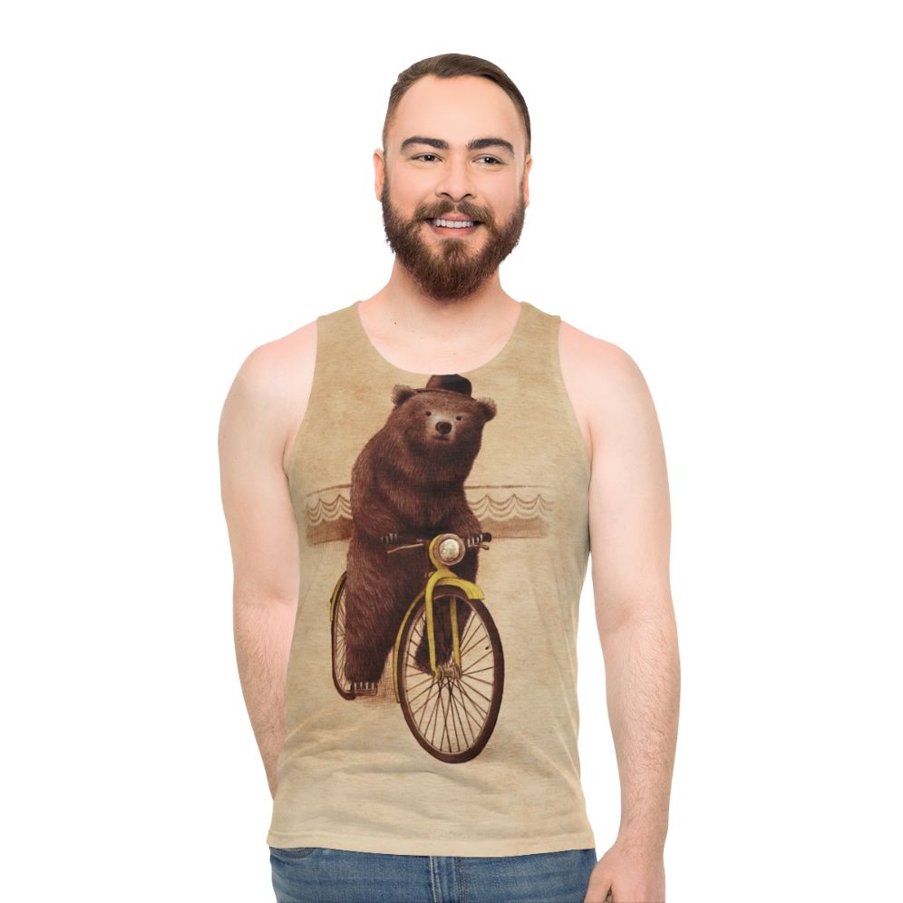Vintage bear cycling unisex tank top