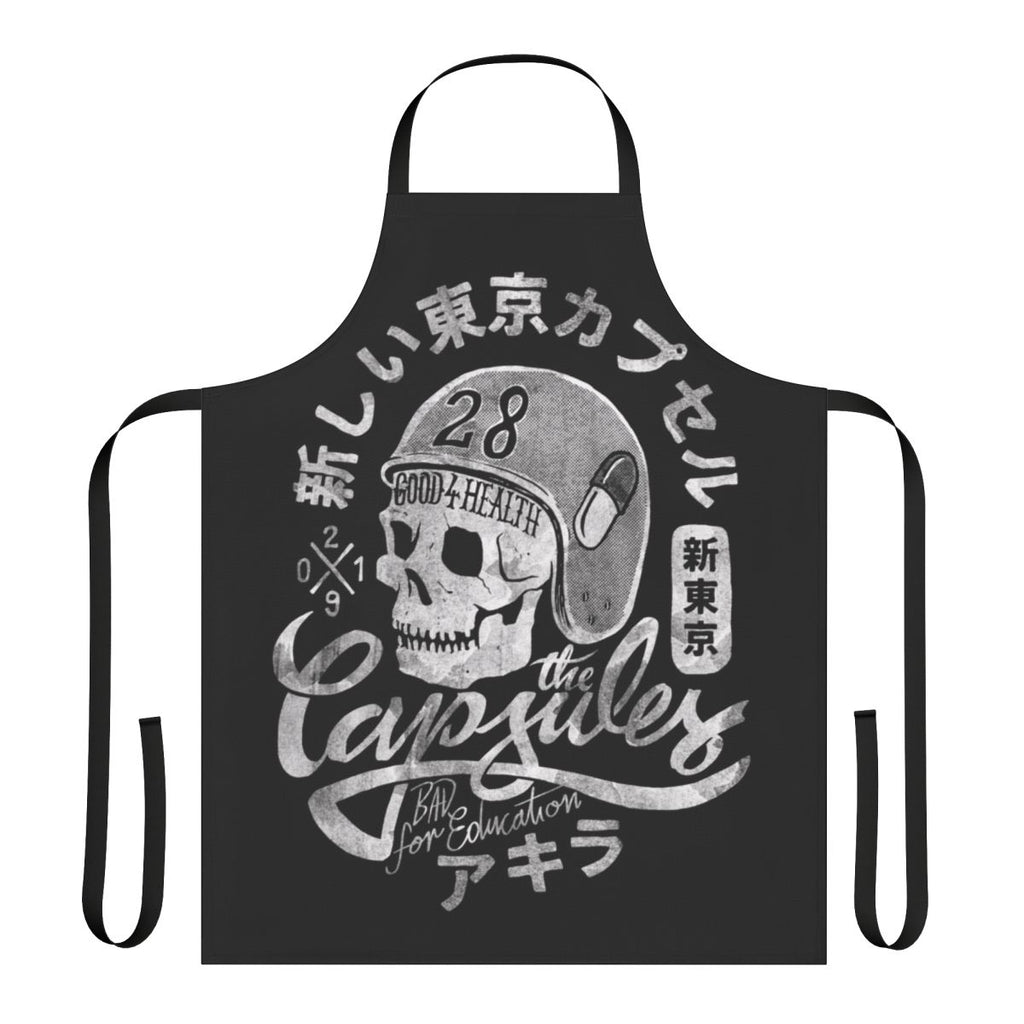 Vintage-style apron featuring biker and anime-inspired graphics