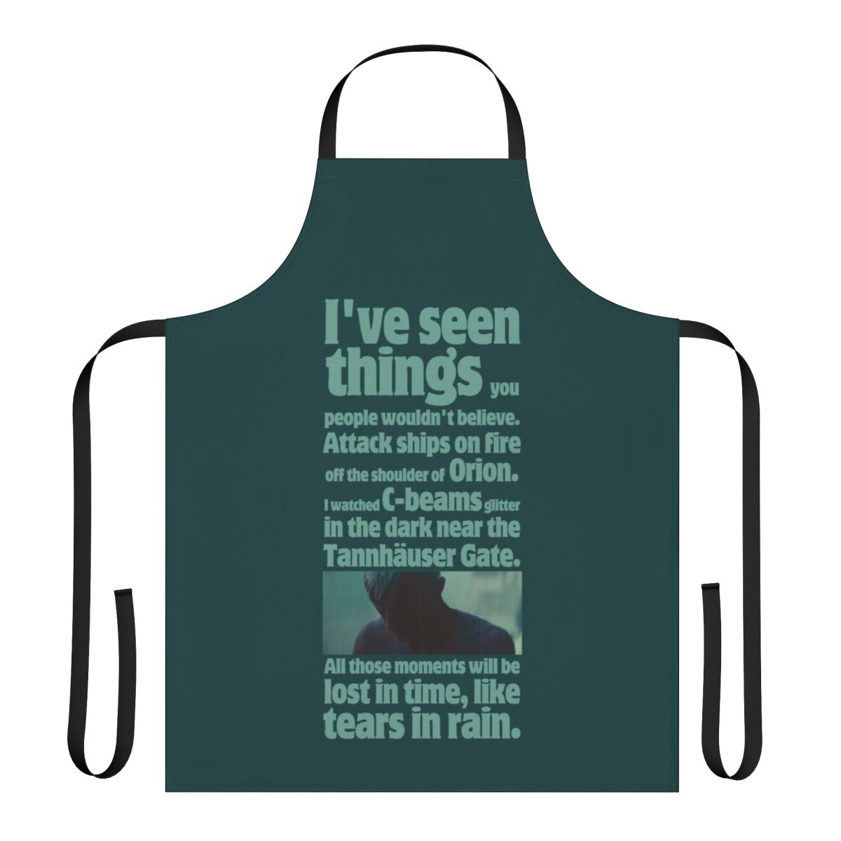 Vintage-style apron featuring a quote from the classic sci-fi film Blade Runner