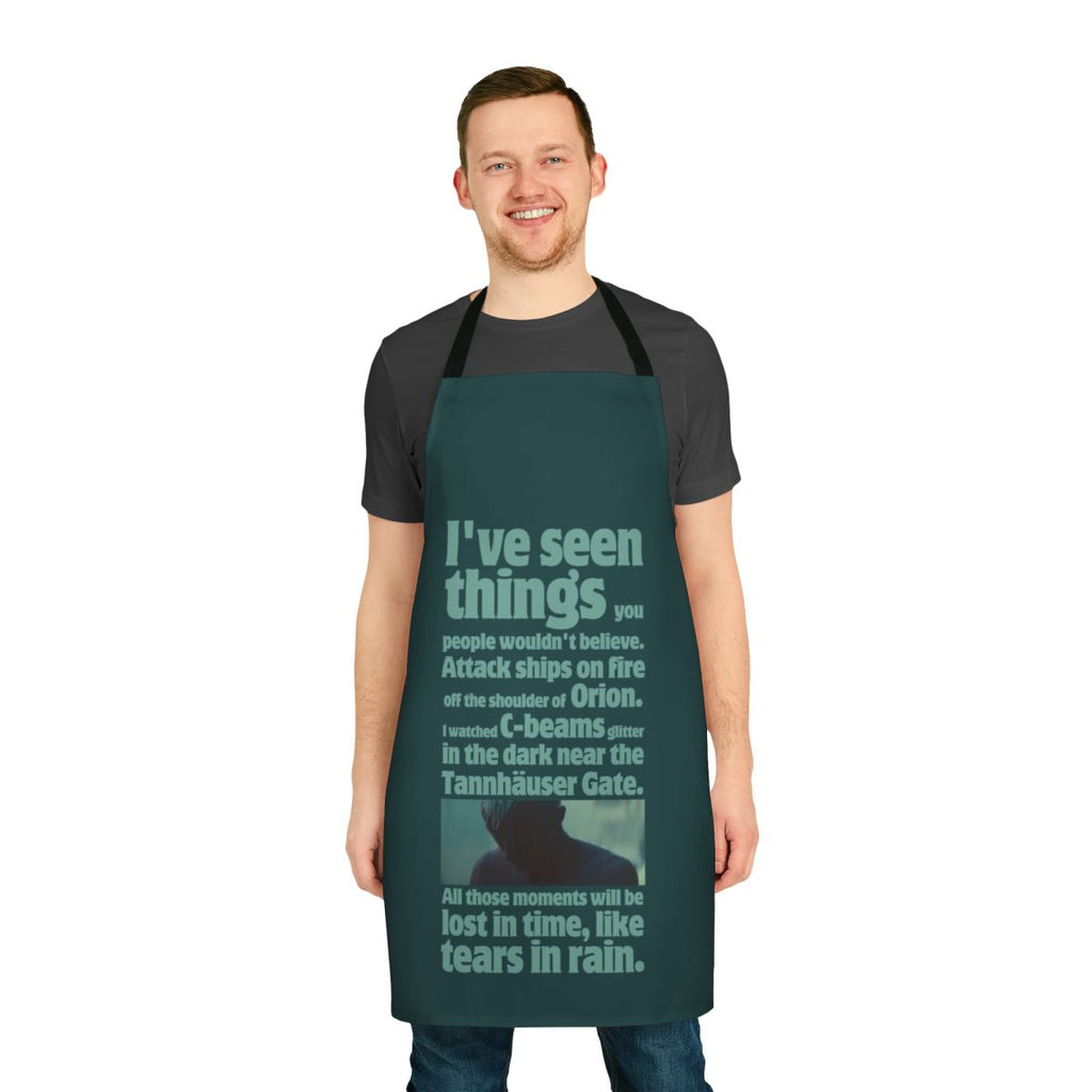 Vintage-style apron featuring a quote from the classic sci-fi film Blade Runner