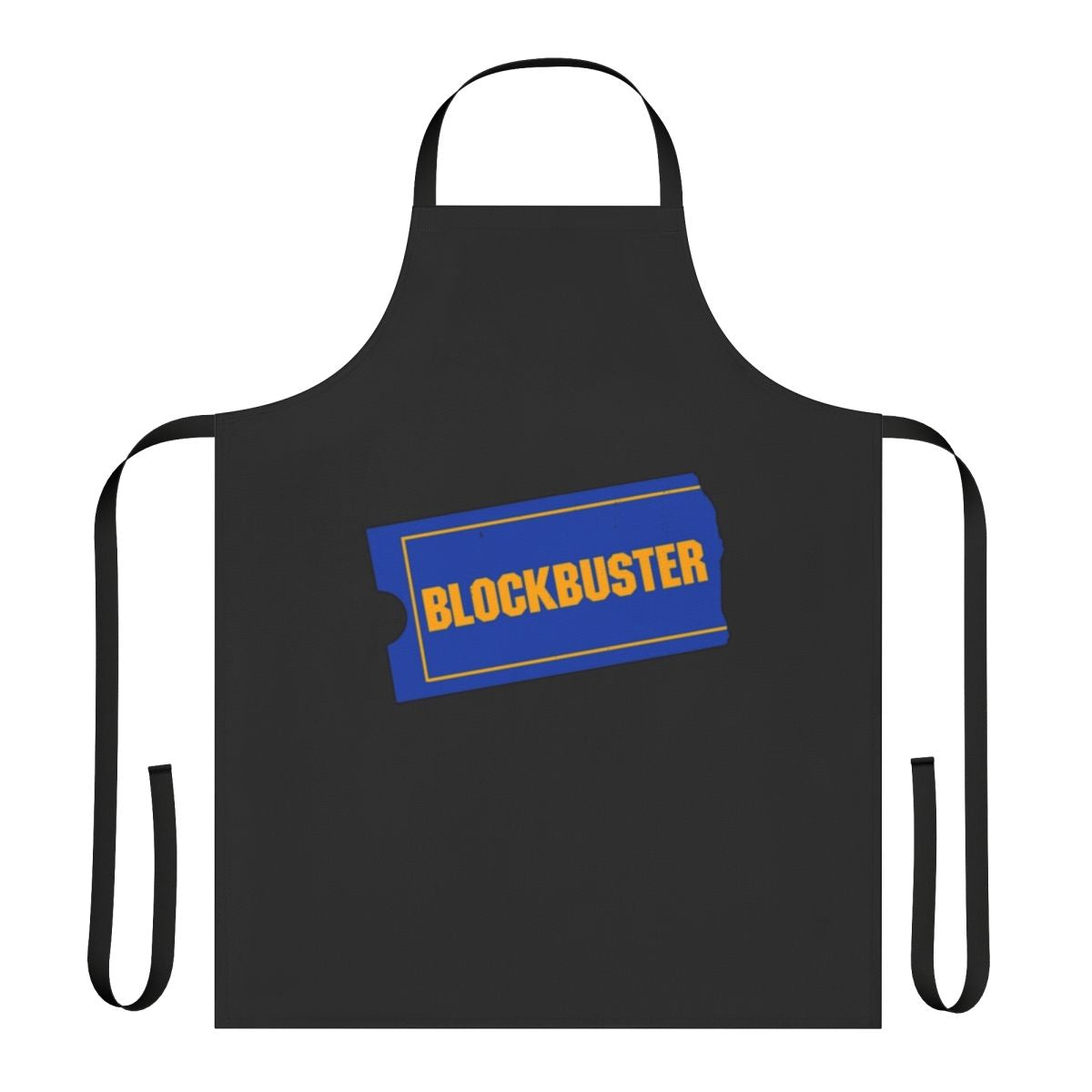 Vintage-style apron featuring the iconic Blockbuster Video logo, a nostalgic nod to classic movie rentals.