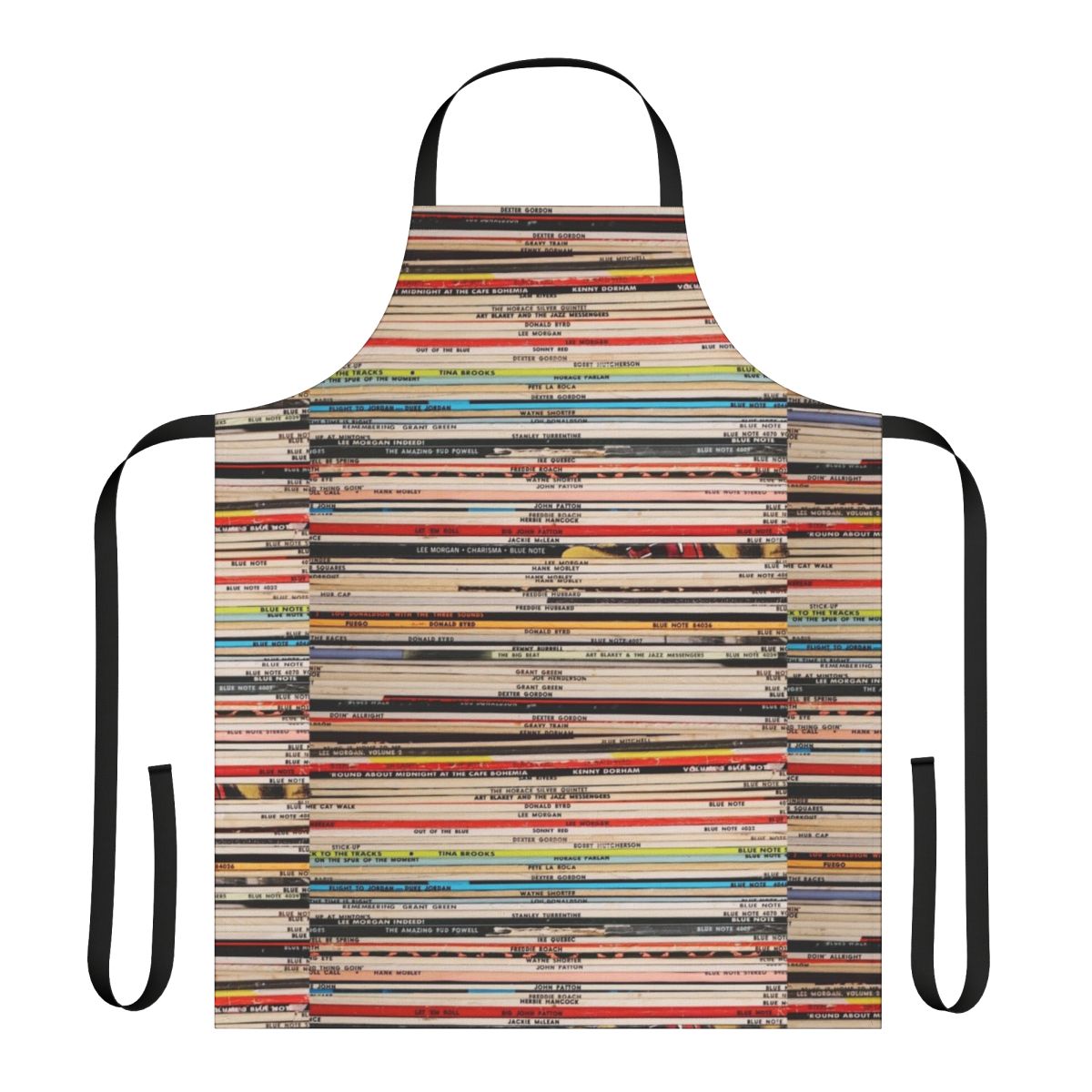 A blue and white vintage-style apron with the Blue Note Records logo, designed for vinyl record and jazz music enthusiasts.