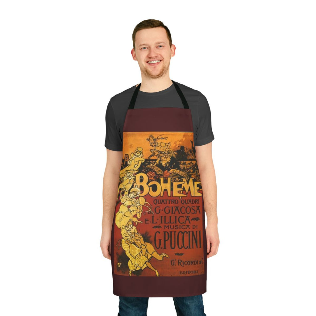 Vintage-style apron featuring the iconic Bohème opera poster design