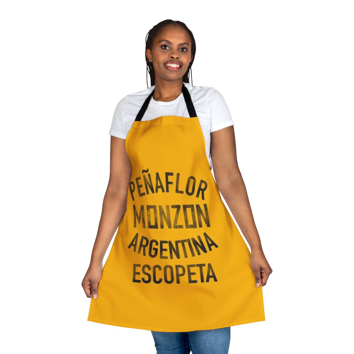 Vintage-style apron featuring a boxing-inspired graphic design, inspired by the Argentine middleweight champion Carlos Monzon.