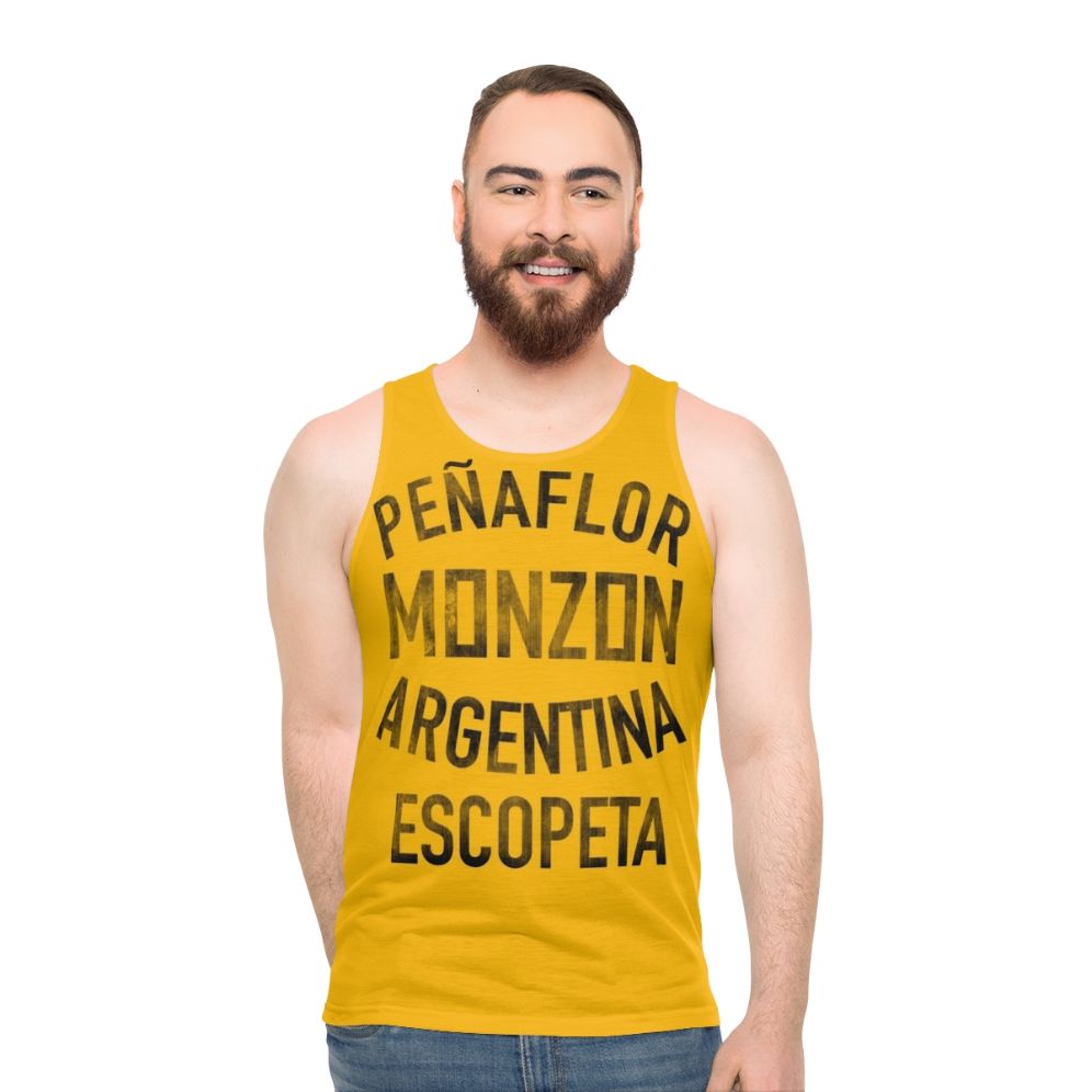 Vintage boxing memorabilia featuring Carlos Monzon's boxing training camp unisex tank top
