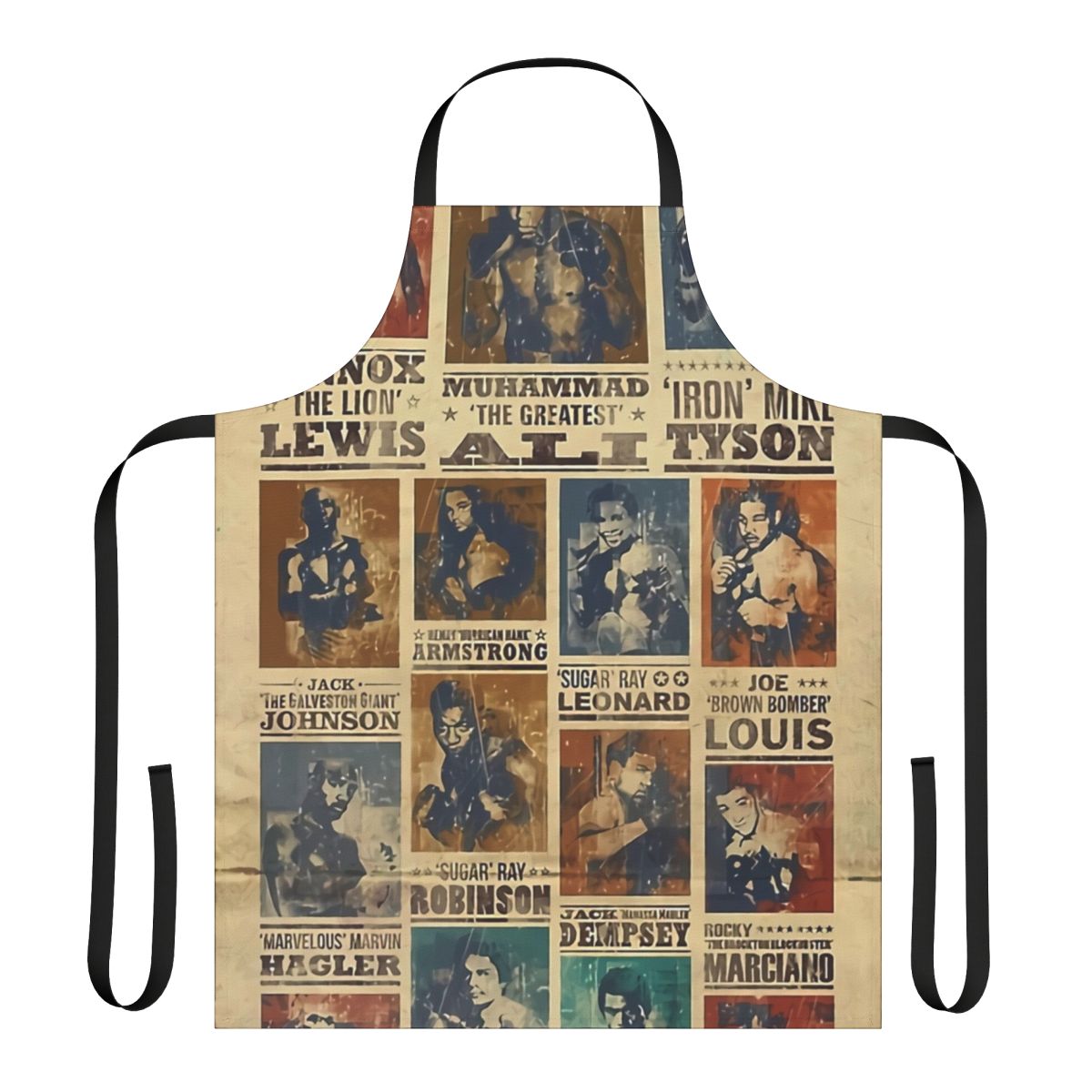 Retro boxing poster design printed on a high-quality kitchen apron for sports enthusiasts