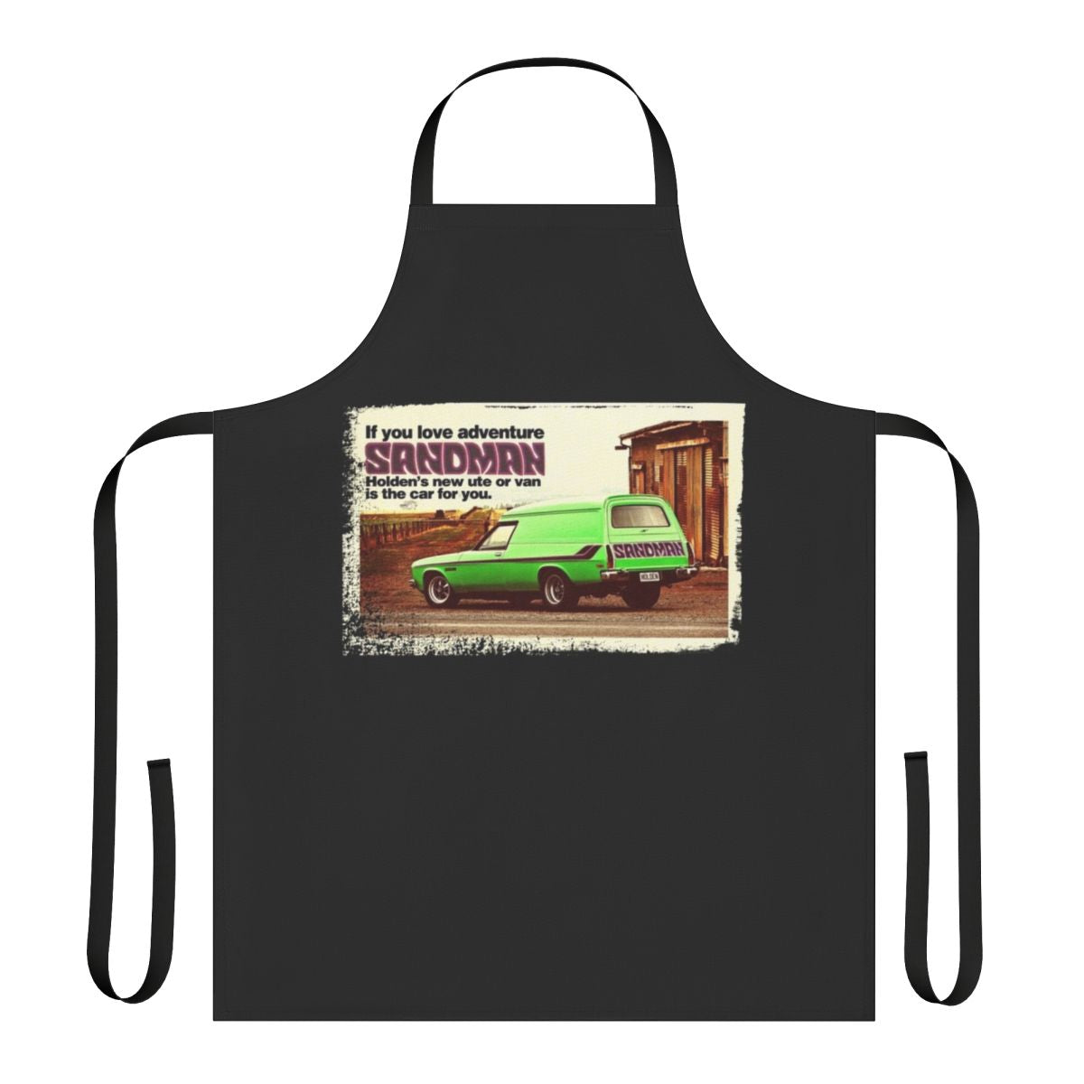 Vintage car inspired apron featuring a watercolor illustration of a Holden Sandman panel van