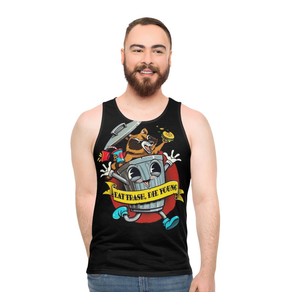 Vintage cartoon "Eat Trash Die Young" unisex tank top