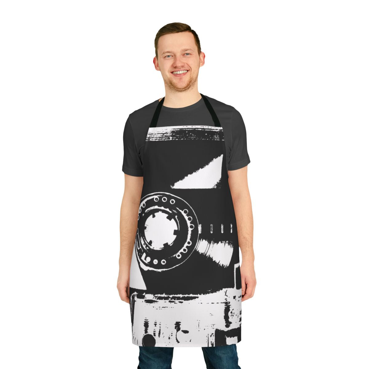 Retro cassette tape design printed on an apron