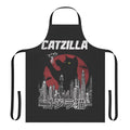 Vintage-style apron featuring a playful catzilla cat character design