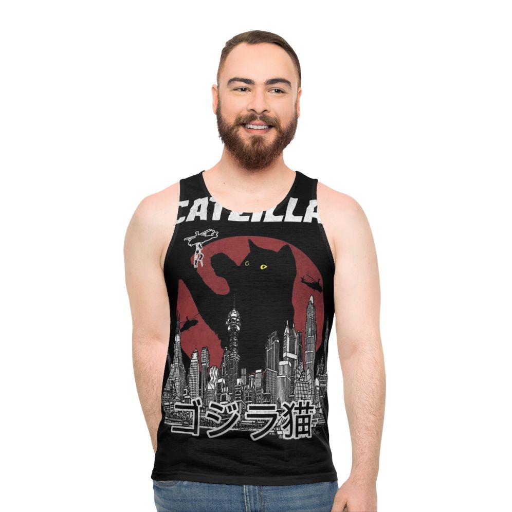 Vintage Catzilla Unisex Tank Top with Kawaii Japanese Cat Lover Design