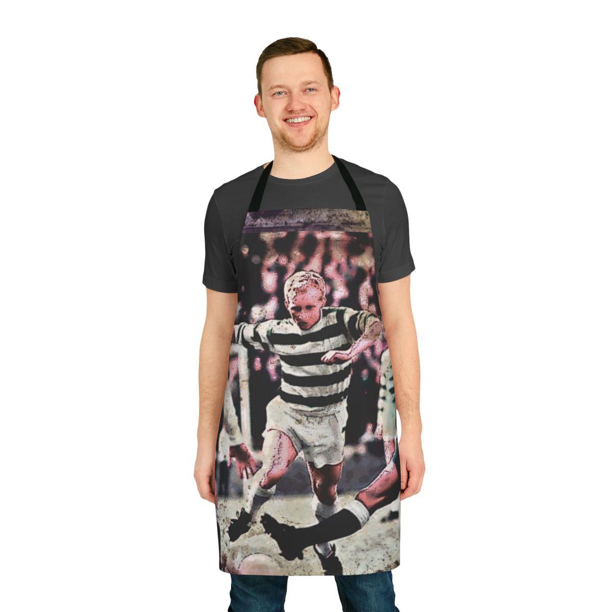 Vintage-style apron featuring a retro Celtic football jersey design