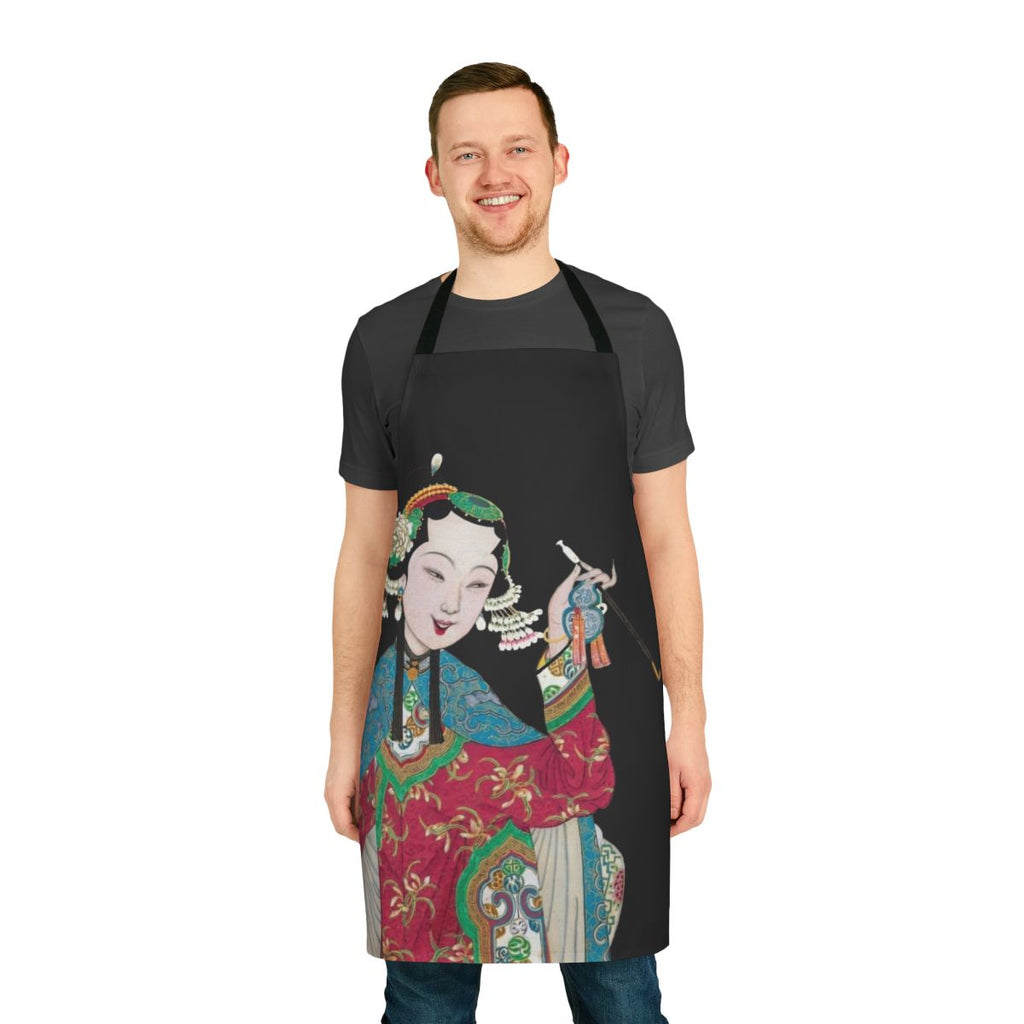 "Vintage Peking opera figure printed on a high-quality apron - unique Chinese cultural art design"