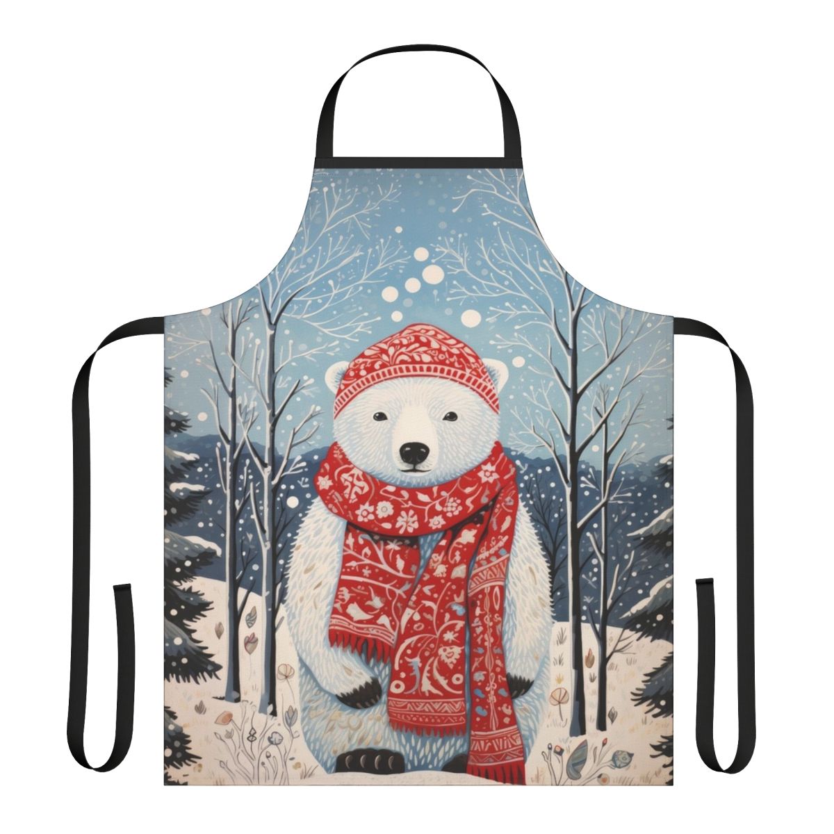 Vintage Christmas White Bear Winter Artwork Apron