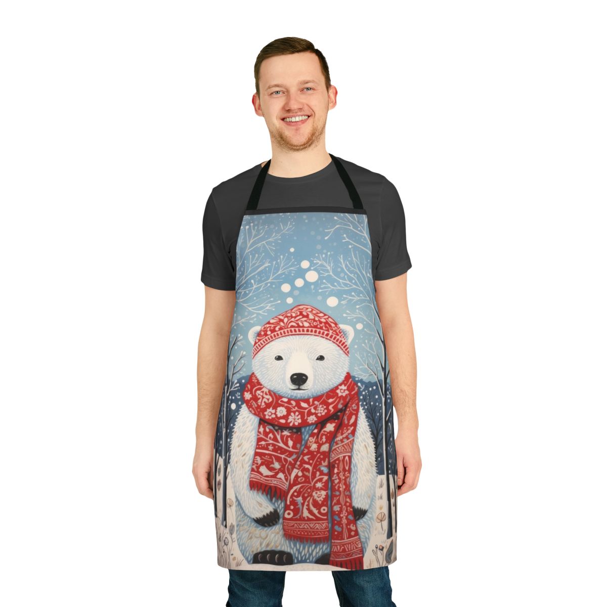 Vintage Christmas White Bear Winter Artwork Apron