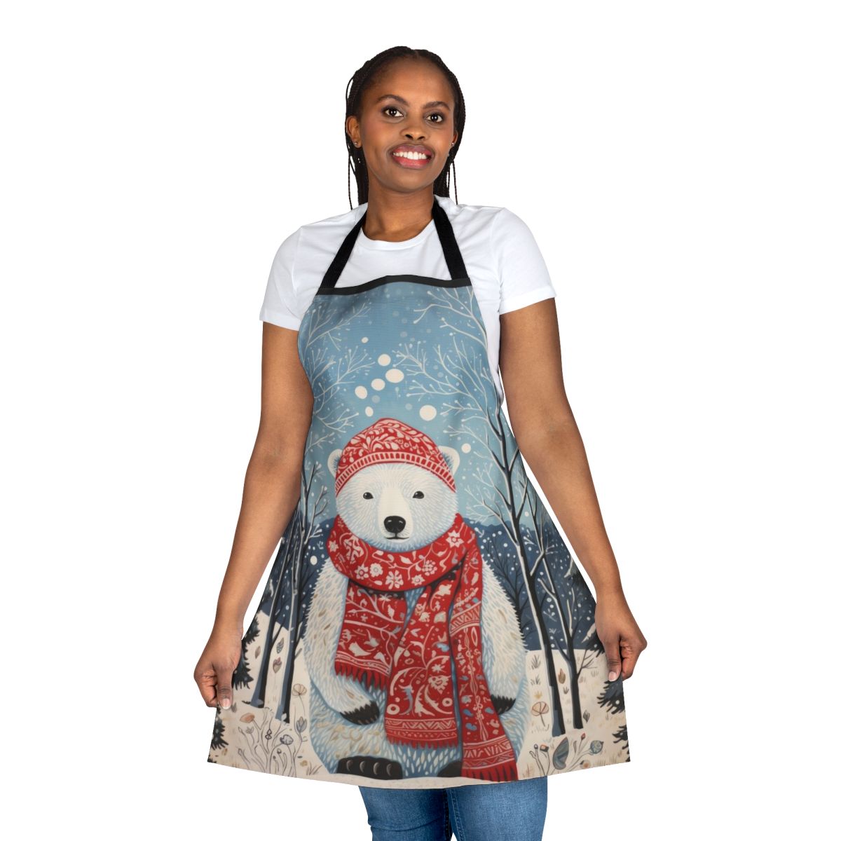 Vintage Christmas White Bear Winter Artwork Apron