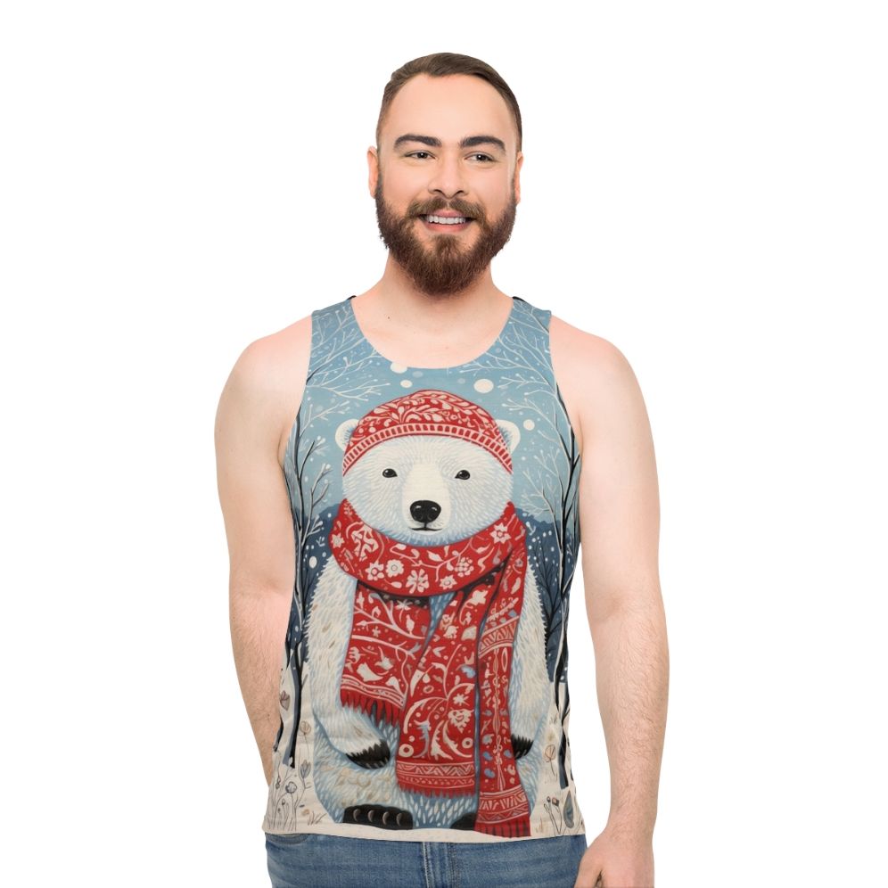 Vintage Christmas White Bear Winter Artwork Unisex Tank Top