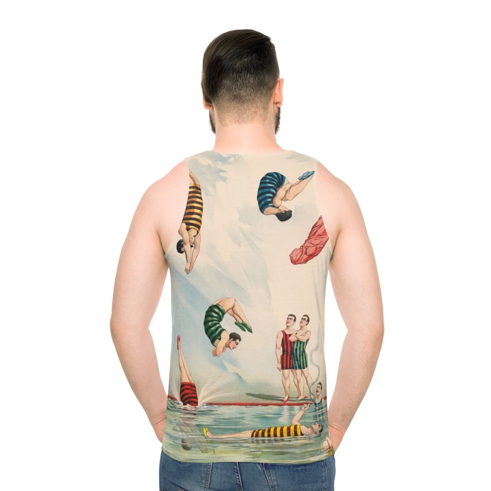 Vintage circus-inspired unisex tank top with colorful stripes