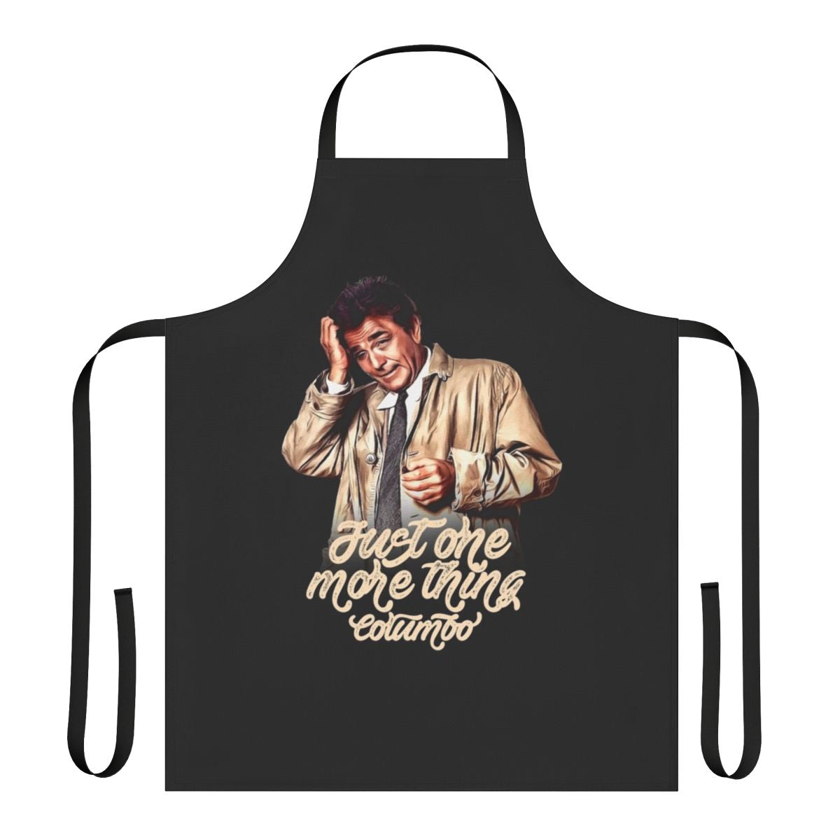 Vintage-style apron featuring the iconic character Columbo from the classic 1970s and 80s TV detective show