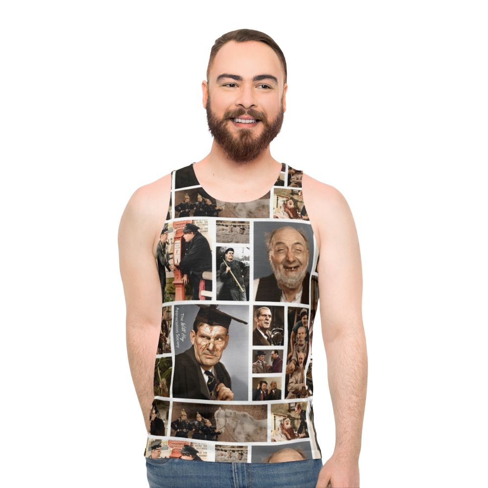 Unisex tank top featuring colourized film stills from classic British comedy