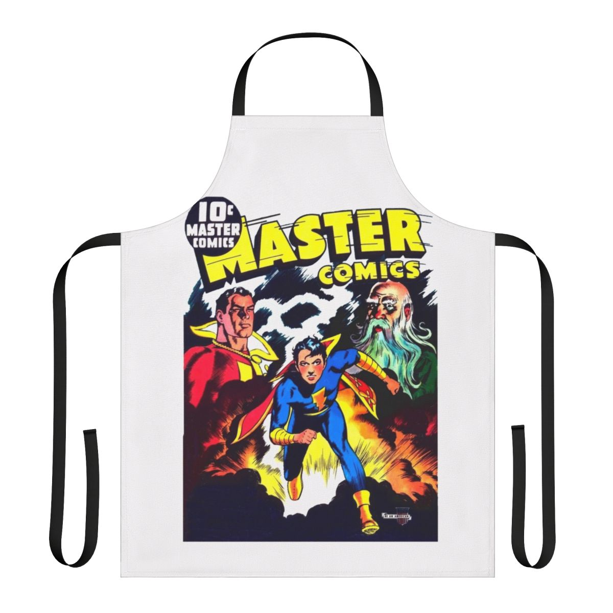 Vintage comic book apron featuring a retro superhero design for comic book fans and collectors