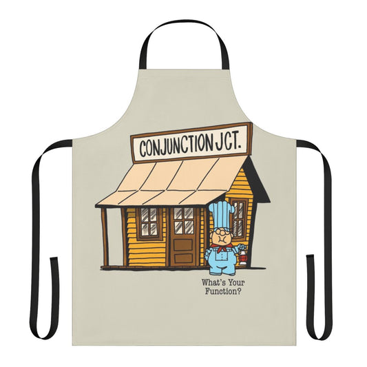 Conjunction Junction inspired apron with train, cartoon, and grammar education graphics