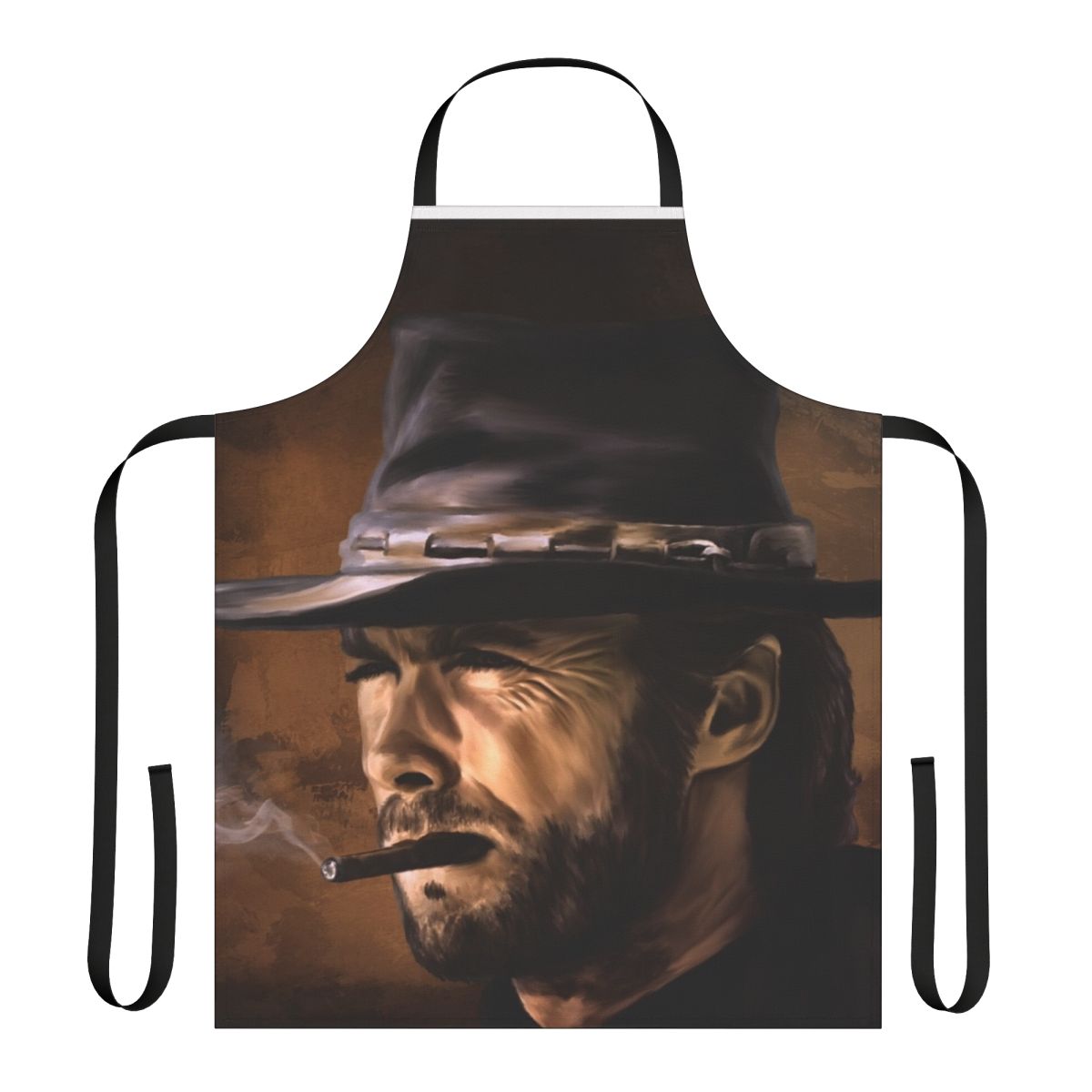Illustration of a vintage cowboy's face wearing a classic cowboy hat and smoking a cigar.